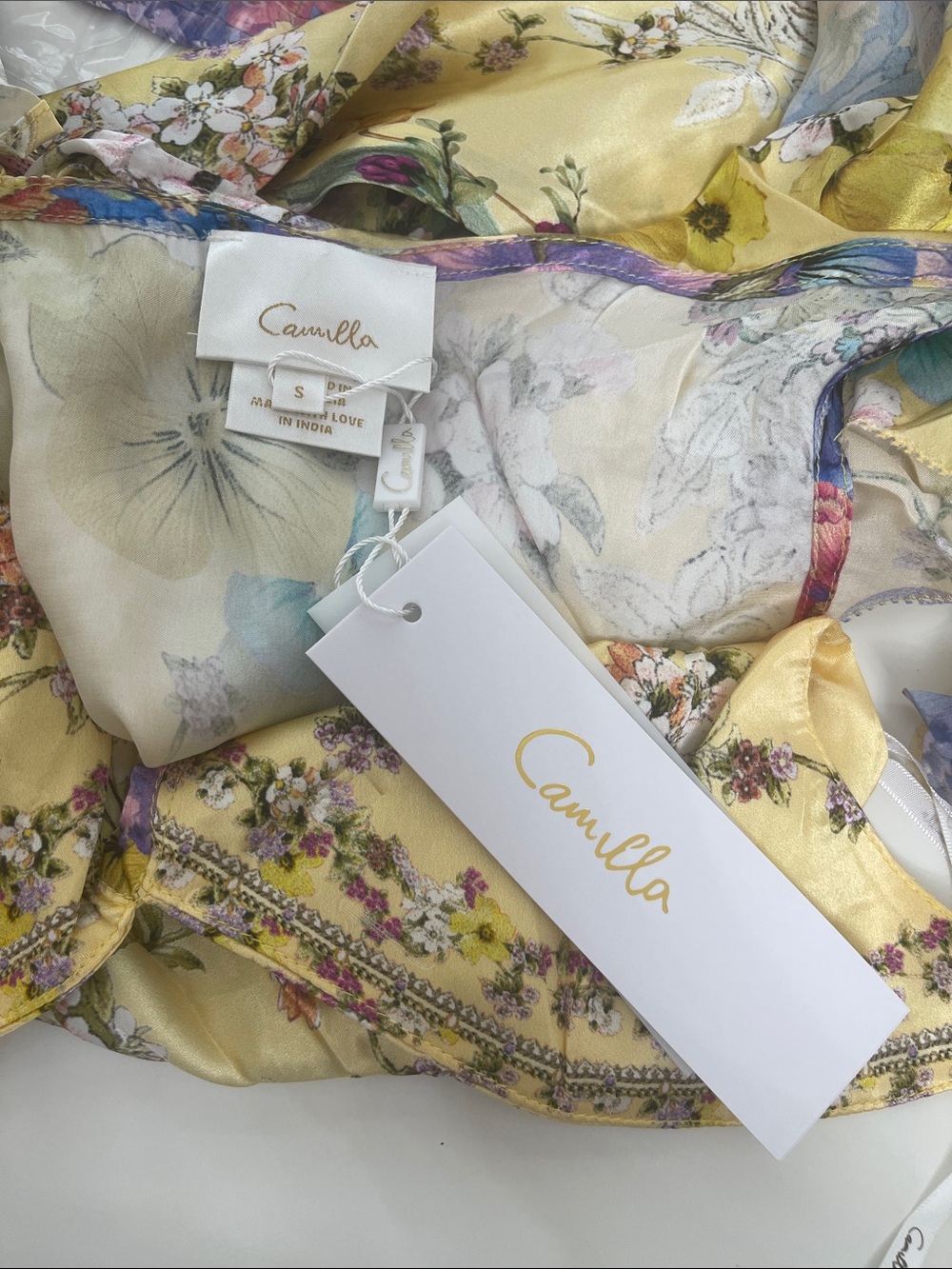 CAMILLA Bias Floral Frill Rosette Yellow Slip Dress Size Small - Picture 12 of 13